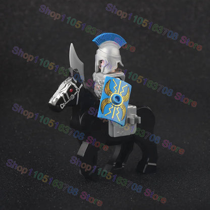 MOC Medieval Military Crusader Knight Building Blocks Castle Army Soldier Figure Horse Mount Shield Sword Accessories Bricks Toy