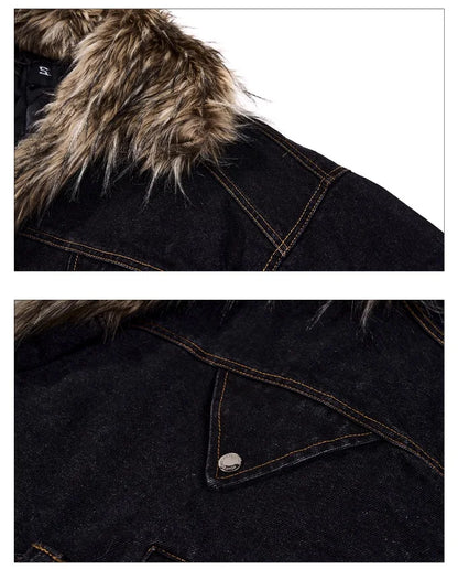 LUZHEN Fashion Personalized Faux Fur Splicing Design Thickened Warm Winter Parka Coat Men's 2025 New Streetwear Clothes JY4867