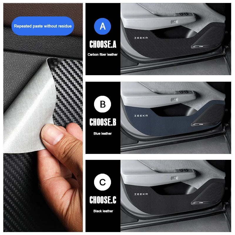 For Zeekr 001 2024 2025，Leather Car Door Anti-kick Pad Front Rear Door Protective Pad Threshold Bar Car Modification Accessories