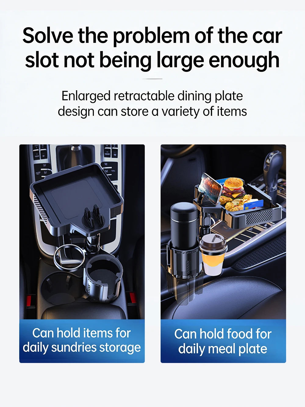 Cup Holder Tray for Car Dual Cap Holder 4 In 1 Adjustable Car Cup Holder Car Drink Phone Holders Snack Tray Expander
