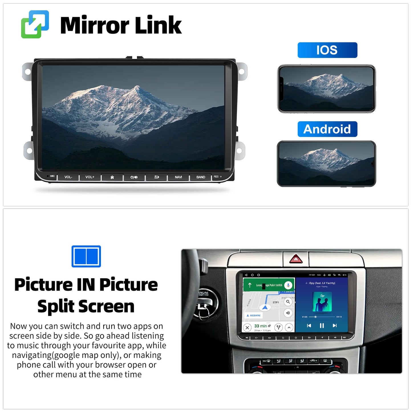 9" Android 15 4+64Gb for Vw Golf Mk5 Mk6 Passat Polo Touran Tiguan Caddy Car Stereo Radio Wifi Carplay Gps Navi Fm Bt+Dvr&Ahd