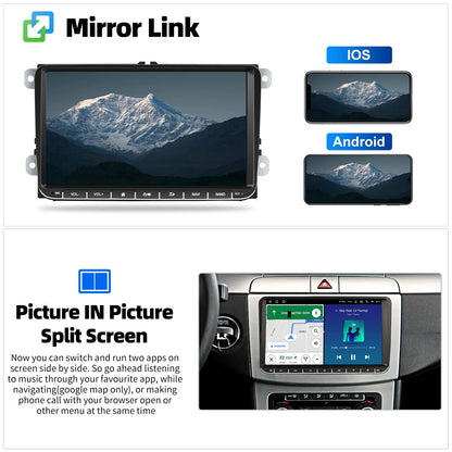 9" Android 15 4+64Gb for Vw Golf Mk5 Mk6 Passat Polo Touran Tiguan Caddy Car Stereo Radio Wifi Carplay Gps Navi Fm Bt+Dvr&Ahd