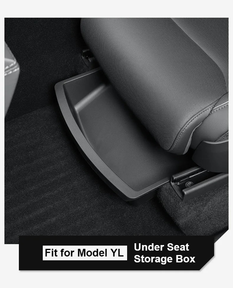 Under Seat Storage Box For Tesla 2026 Model YL 6-Seat TPE Drawer Front Rear Seat Lower Organizer Tray Car Interior Accessories