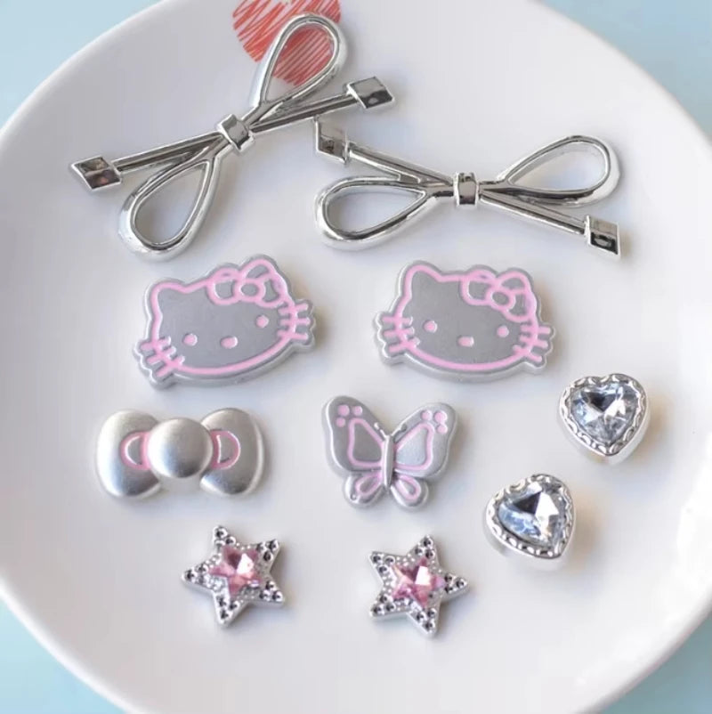 Hello Kitty Silvery Series Shoe Charms Set Girls Women Shoe Charms DIY Hole Shoes Detachable  Hole Shoes Slippers & Clogs