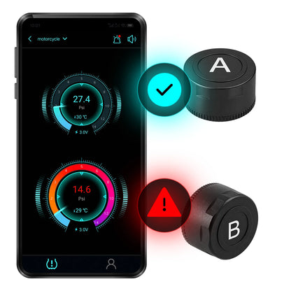 Motorcycle TPMS, Bluetooth 5.0 APP Real-Time Pressure & Temperature Alarm, IP67 Waterproof for Motorbike Scooter ATV