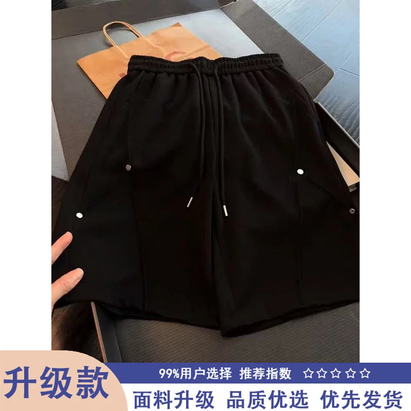 Cleanfit Men's Short Pants Rivet Splicing Deconstruction Sporty Four-Five Split Summer Heavyweight Sweatpants Casual Shorts