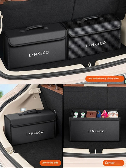 Car Trunk Storage Box Fit For LYNK&CO 01 02 03 05 06 07 08 09 10 Z10 Z20 900 2024 2025 Storage Bag Leather Car Trunk Tool Box