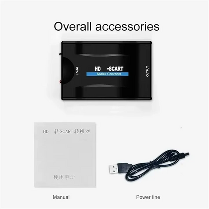 HDMI-compatible to SCART Video Audio Converter With Power Adapter For HDTV Sky Box DVD Television Signal 1080P Upscale Converter