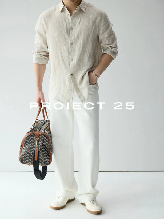 PROJECT 25 Men's 100% Linen Long-Sleeve Shirt – Lightweight & Breathable, Relaxed "Old Money" Aesthetic Casual Button-Down