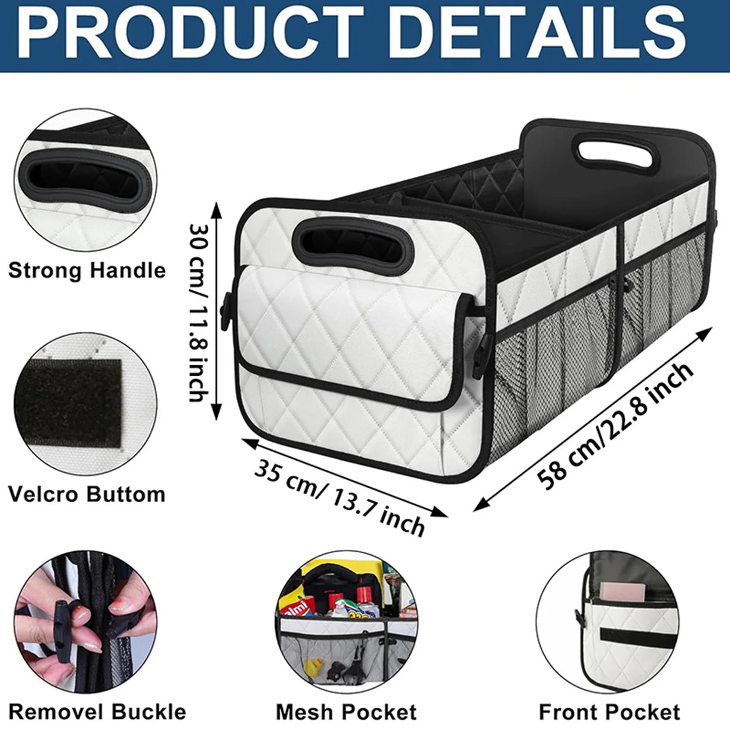 Auto Trunk Organizer with 6 Pockets - Premium Car Storage for Sedan/Truck, Durable Auto Accessories Organizer, Collapsible