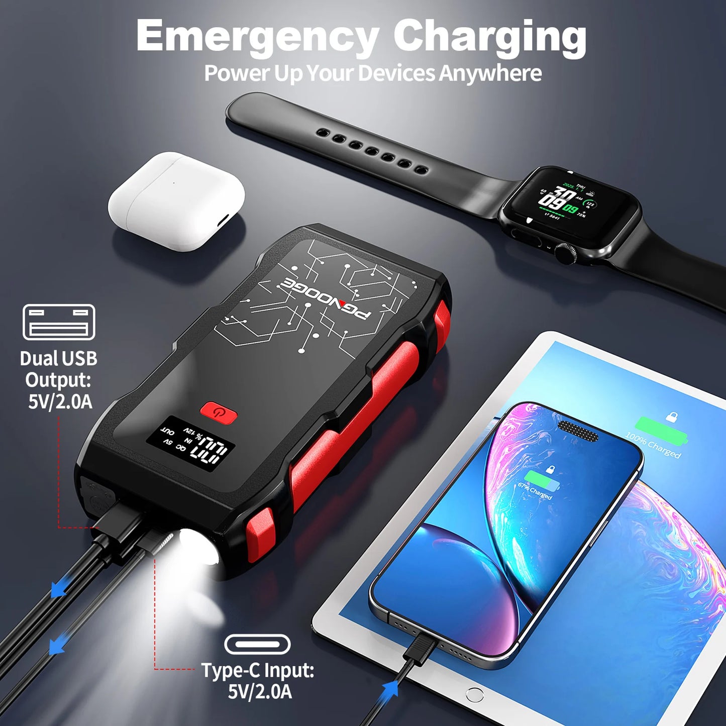 6000A Car Jump Starter, 26800mAh Battery Power Pack for All Gas and 10L Diesel Engines, Portable Emergency Kit for Road Trips