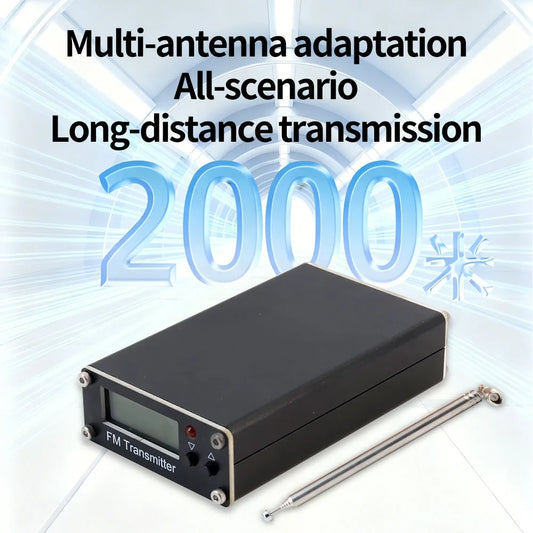 0.5W FM Transmitter 76-108MHz 2KM Range LCD Stereo, 3.5mm AUX USB-C Wireless Audio Broadcast For Car & Church