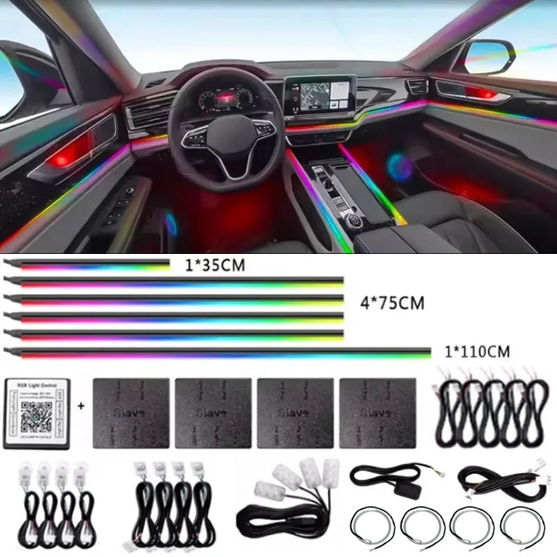18/22 in 1 Led Acrylic Ambient Lamp 64 213 Color RGB Blutooth APP Control Car Atmosphere Lights Support One Zone Dual Zone 12V