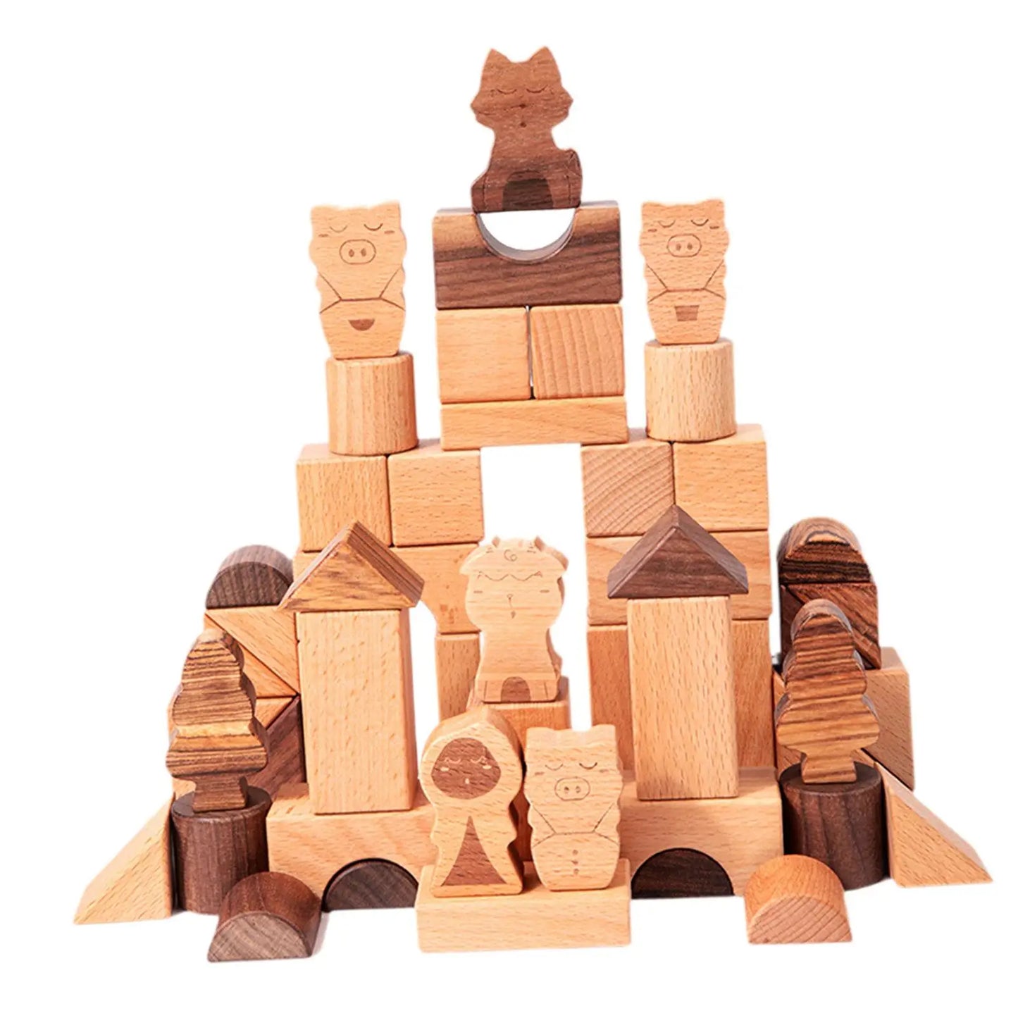 50 Pieces Wooden Building Blocks Geometric Shapes for Kids Birthday Gift