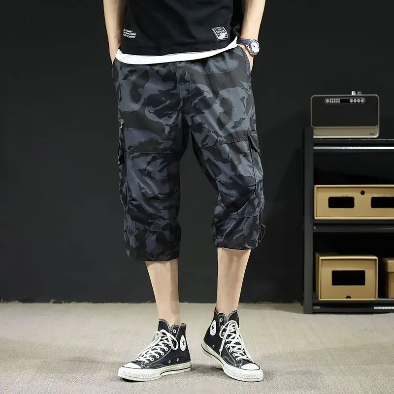Men's Work Shorts Summer Lightweight with Drawstring Waist Multiple Pockets Loose Fit Casual 5-Inch High Street American Style
