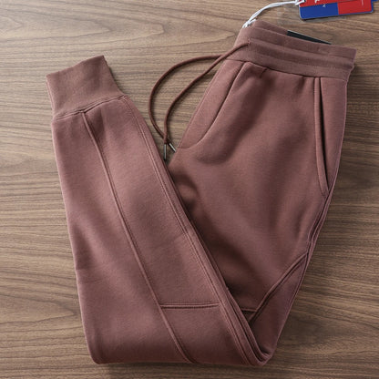 2024 Winter New American Retro Thickened Velvet Solid Color Sweatpants Men's Simple Drawstring Sports Casual Ankle-tied Pants
