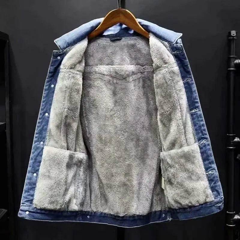 Korean Version Winter New Warm Men'S Denim Jacket With Plush Thick Coat Casual Jacket Men'S Loose Tops