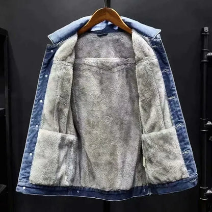 Korean Version Winter New Warm Men'S Denim Jacket With Plush Thick Coat Casual Jacket Men'S Loose Tops