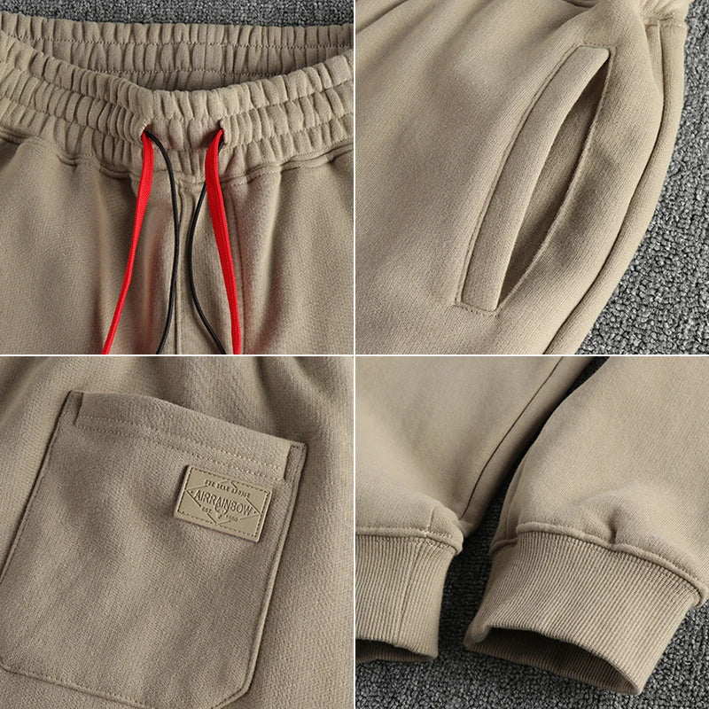 Autumn Winter New American Retro Thickened Velvet Sweatpants Men's Simple Washed Heavyweight Drawstring Sports Ankle-tied Pants