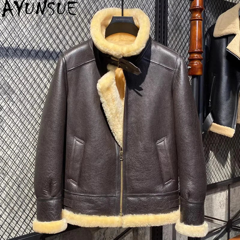 AYUNSUE Natural Real Sheepskin Fur Coat 2024 Winter Jacket Mens Fur Jackets Coats Fashion Genuine Leather Jacket Men Clothing