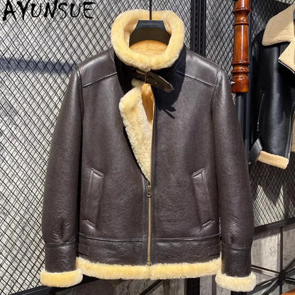 AYUNSUE Natural Real Sheepskin Fur Coat 2024 Winter Jacket Mens Fur Jackets Coats Fashion Genuine Leather Jacket Men Clothing