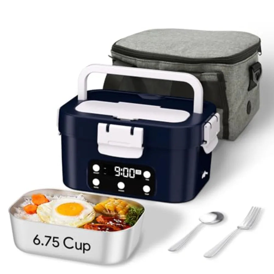 Cordless Electric Lunch Box 6.75 Cup Automatic Food Warmer 212°F Rechargeable Portable Heated Meal Container for Office Travel
