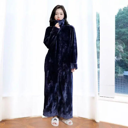 2025 New Flannel Zipper Nightgown Men Women Double-sided Thicken Flannel Pajamas Solid Color Couples One-piece Home Sleeprobe