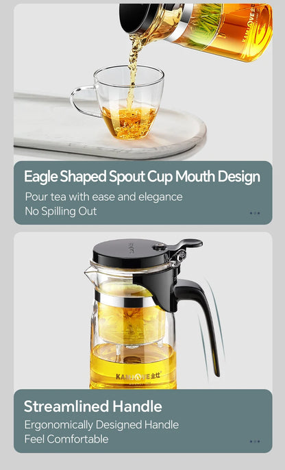 KAMJOVE Teapot Infuser Glass Tea Set One-button Filtering Tea Separation Kettle Tea Coffee Maker Press AUTO-OPEN Art Tea Cup