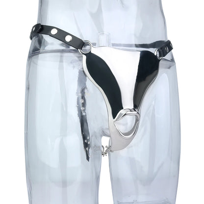 LEZEE Heavy Metal Underwear Sissy Pants Male Chastity Cage Dick Pocket With PU Chastity Belt Penis Bondage Sex Toys For Men