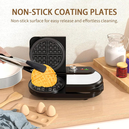 Double Waffle Maker 6 Inch, 1400W Belgian Waffle Maker for Breakfast and Snacks