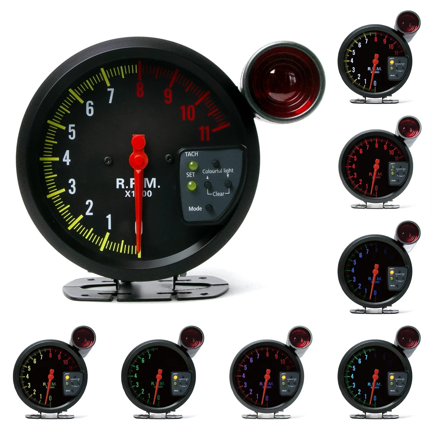 5 Inch RPM Meter Tachometer 11000k With Shift Light Racing Car Gauge 7 Color Backlight 12v For 4 / 6 /8 Cylinder Engine Vehicles
