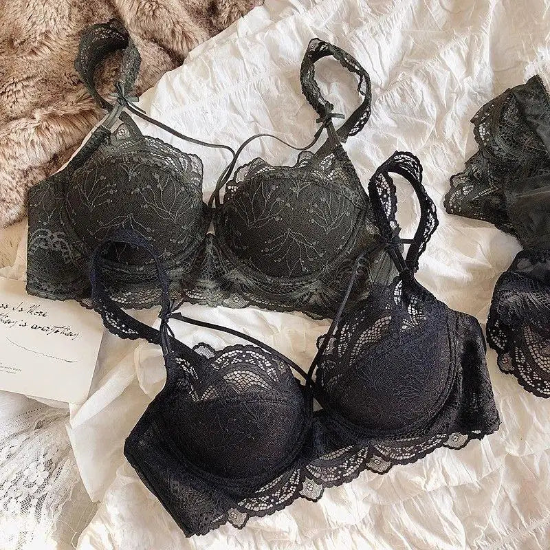 MOYISU Adjustable Lace Bralette for Small Chest Bra Set Removable Straps & Thin Padding Soft Wire Comfort Muslim Girls Underwear