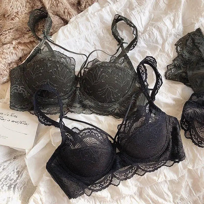 MOYISU Adjustable Lace Bralette for Small Chest Bra Set Removable Straps & Thin Padding Soft Wire Comfort Muslim Girls Underwear