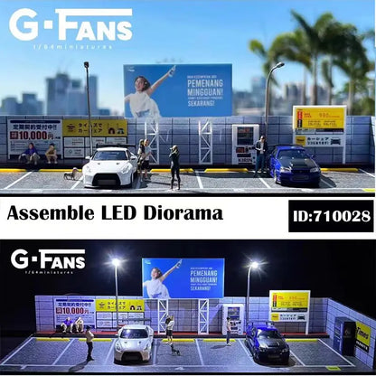 G Fans 1/64 Scale Car Garage Miniatures Model Car Parking Lot Diecast Scene Display Vehicle Scene Toy Background Collection