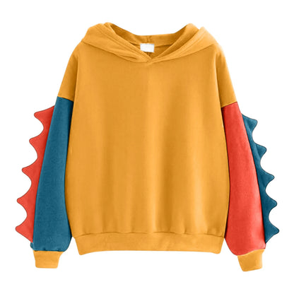 Women's Dinosaur Hoodies Fashionable Cute Solid Color Contrasting Dinosaur Loose Hoodies Comfortable Versatile Sweatshirts