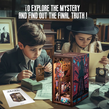 CUTEBEE DIY Book Nook Kit The Long Goodbye Detective Series Miniature Dollhouse with LED Light Dust Cover 3D Wooden Puzzle Books