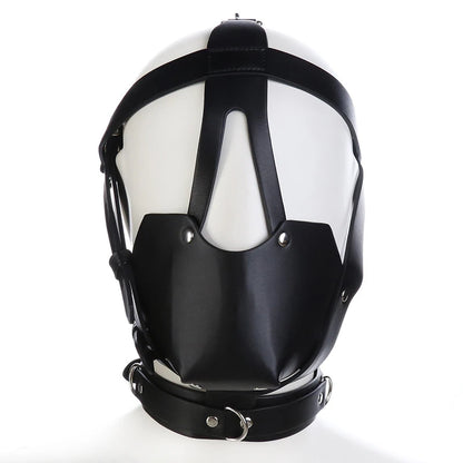 PU Leather Harness Face Mask Cool Black Headgear BDSM Bondage Restraint Muzzles Ball Mouth Gag Sex Toys for Couples Adult Games