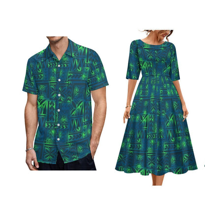 Tribal Clothing Polynesian Men Shirt Hawaiian Print Customized Large Round Neck Women Dress Couple Fashion Elegant Match