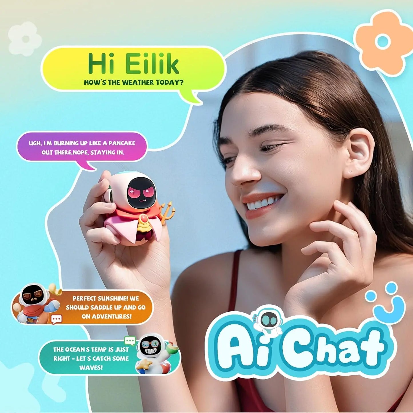 ENERGIZE LAB Eiliko Aquamarine  Your Tiny AI Charm Robot That Matches Every Daily Outfit, Fun Electronic Pendant Toys For Kids