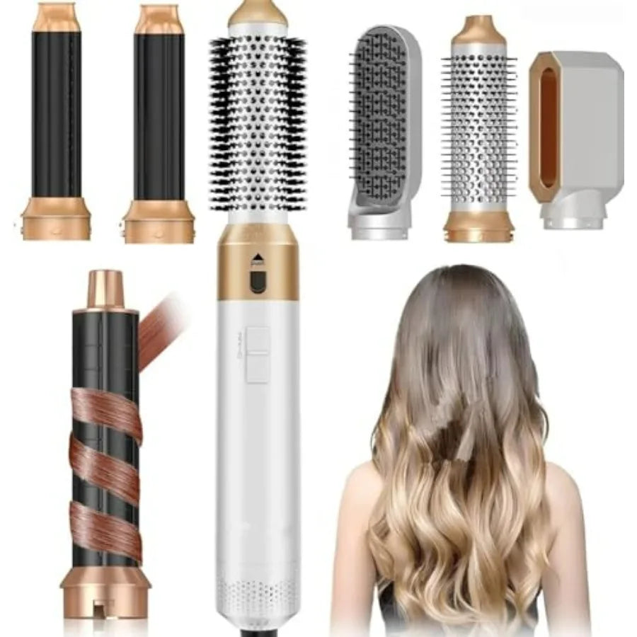 Hair Dryer Brush 5 in 1 for home use, ceramic-coated, rose gold, negative ion technology, 110, 000 RPM high-speed airflow, dual