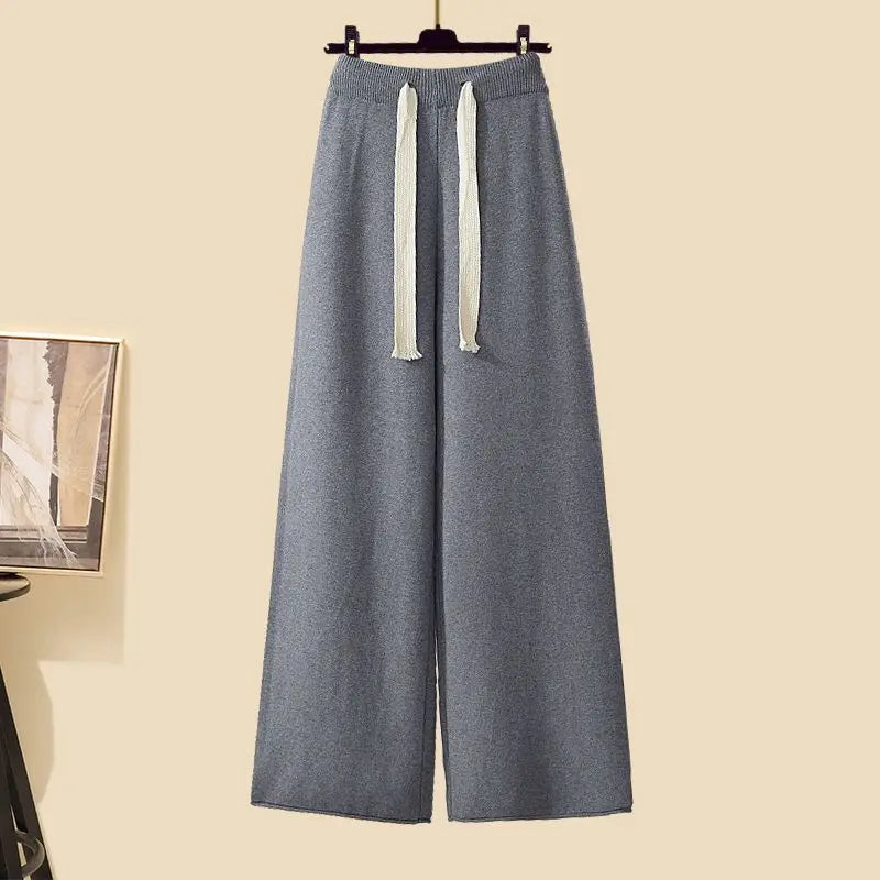 Fashionable Knitted Three-Piece Set Women's Autumn New Lazy Style Open Cardigan Outerwear Slimming Wide Leg Pants