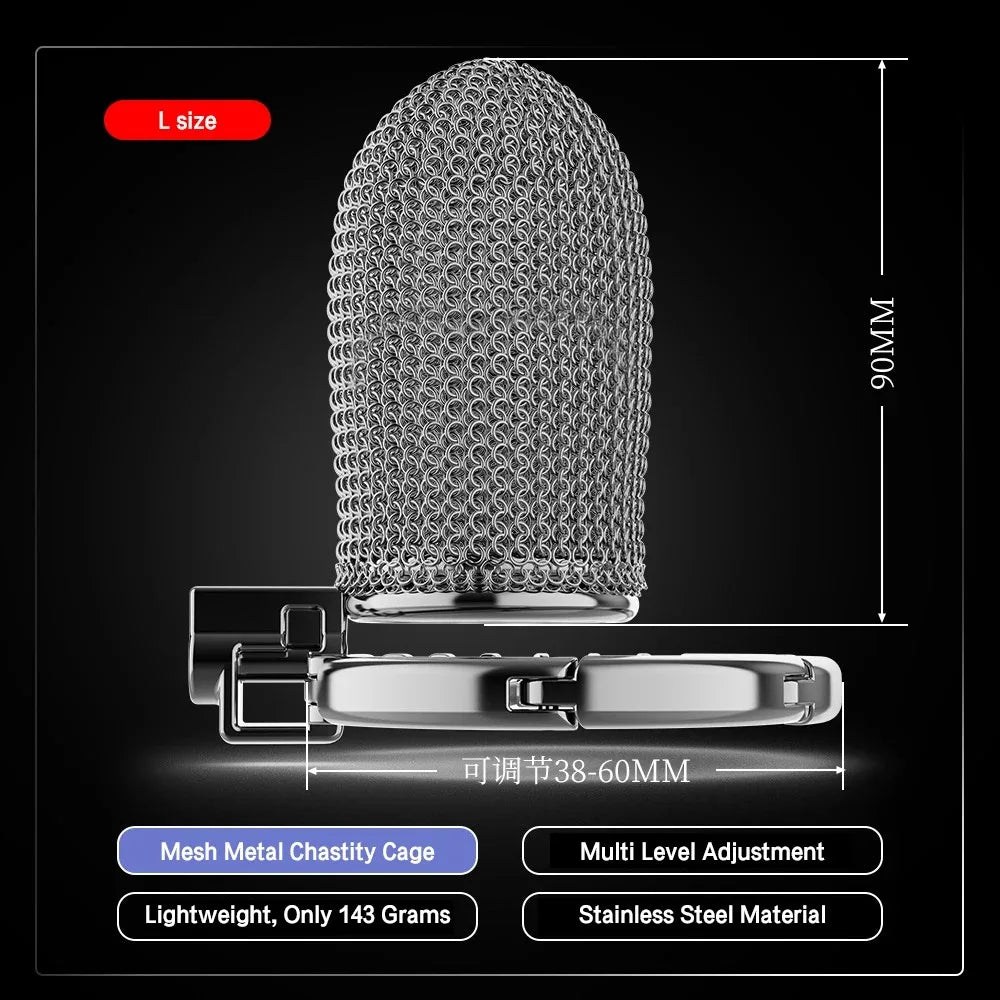 Smart Adjustable Chastity Cage for Men, Stainless Steel Wire Mesh Lock Device, BDSM Adult Sex Toy for Abstinence & Couple Play