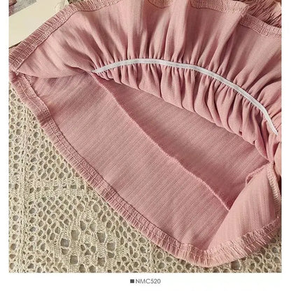 Summer 2025 New Folded Square Collar Bubble Sleeve Shirt High Waist Loose Casual Wide Leg Pants Two Piece Set Women's Fashion