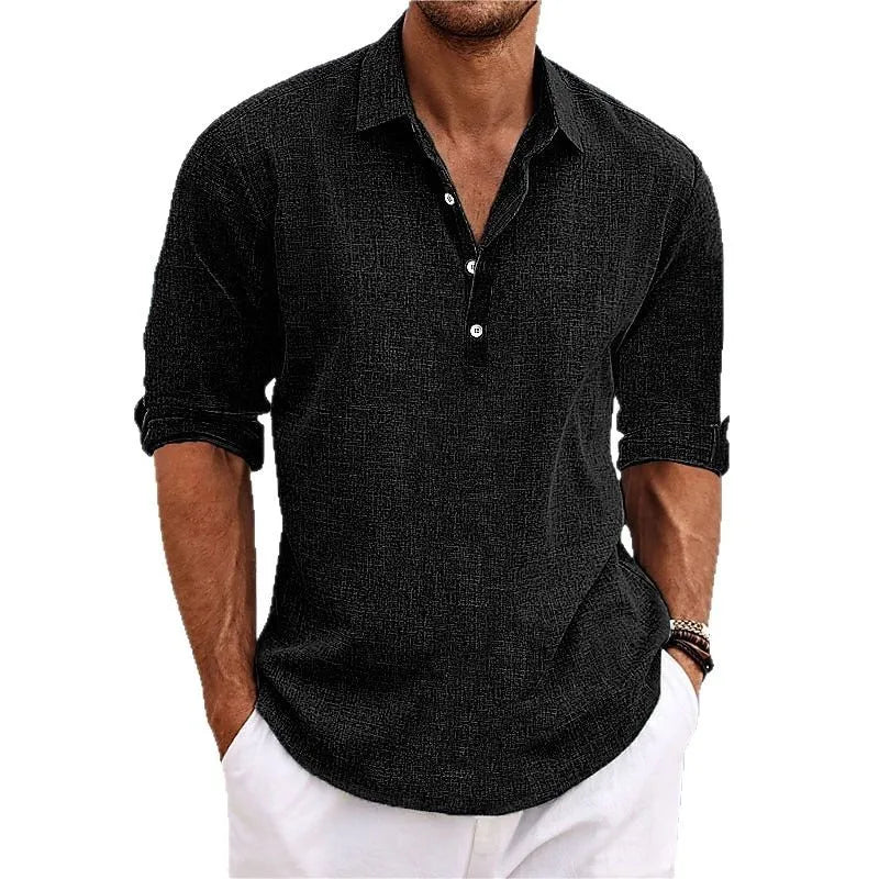 Men's Half Button Polo Shirt Short Sleeve Linen Look Casual Summer Top 2026
