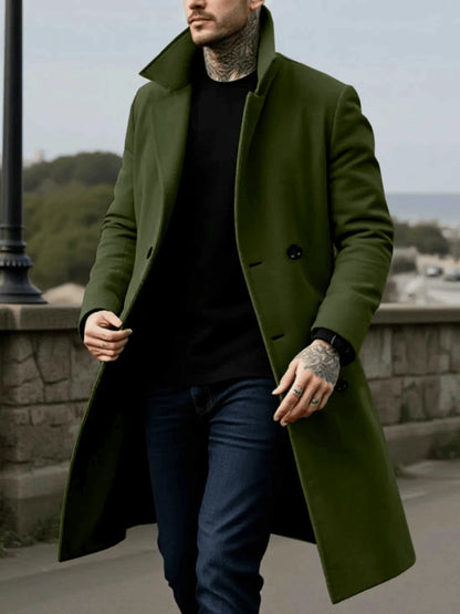Men's Winter Mid-Length Coat Woolen Warm Coats Lining Double Breasted Lapel Jacket Street Wear Men's Clothing Outerwears