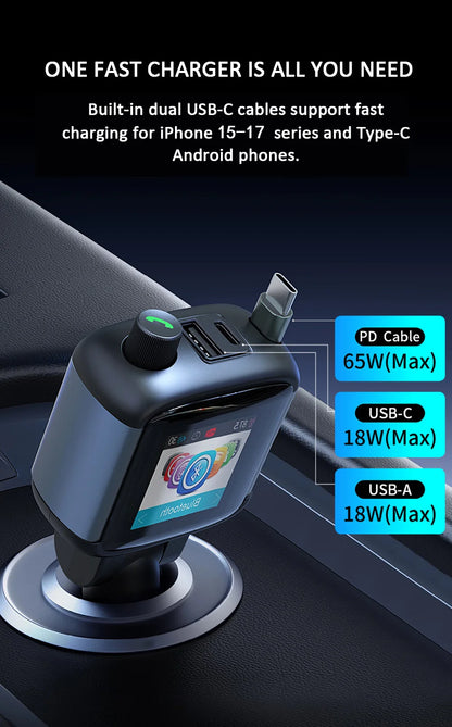 Color Screen Bluetooth FM Transmitter Car Charger 83W PD Fast Charger Car Radio with Mic For Wireless Hands Free Call MP3 Player