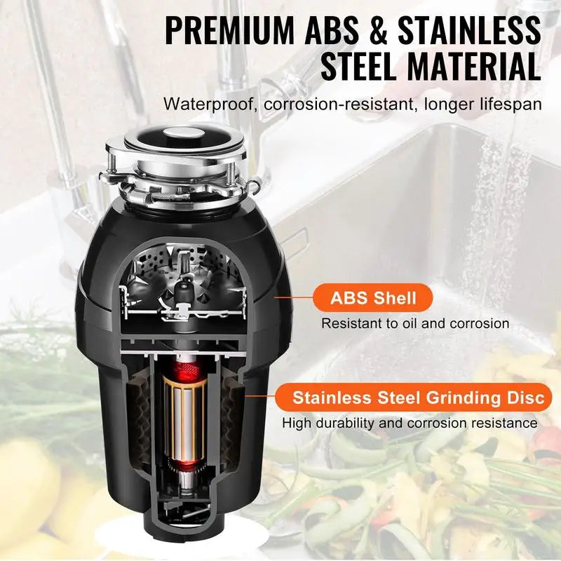 Garbage Disposal, 1.25HP 3360RPM Continuous Feed Food Waste Disposer, EZ Connect Food Waste Grinding System with Sound Reduction, Power Cord & Splash Guard for Kitchen Sinks