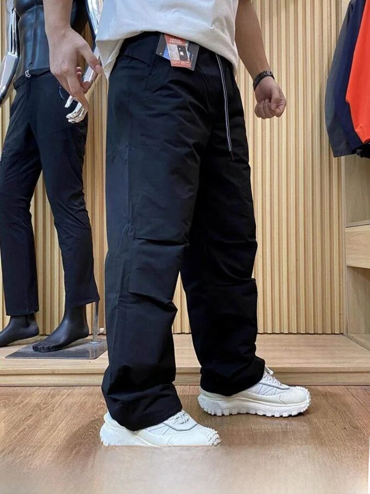 Waterproof Duck down Filling Winter Pants Unisex Warmth Walking Furnace Northeast Style Youth Casual Long Straight Tube Pants
