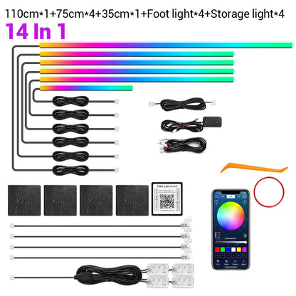 Car Led Interior Light Strip Kit Dynamic RGB Automotive LED Ambient Lights Auto Neon Environmental Strip Music Sync App Control
