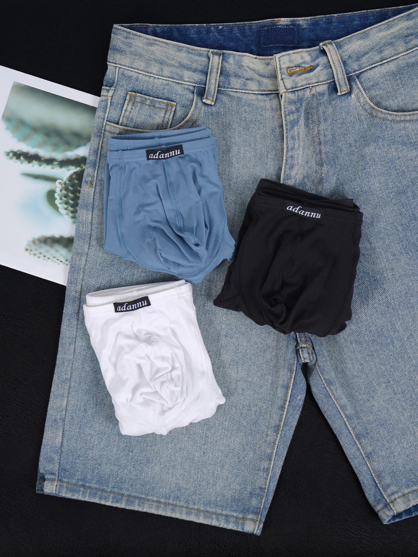 3 PCS Men's ADANNU Modal Boxer Briefs U Convex Pouch Elastic Waistband Soft Breathable Casual Underwear